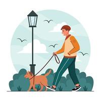 Man And Dog Walking In The Park vector