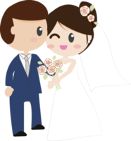 dessin animé mignon beaux couples de mariés s'embrasser sur la joue png