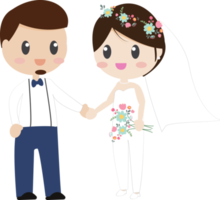 Cute dibujos animados hermosas parejas de novios en vestido de novia tomados de la mano png