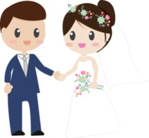 Cute dibujos animados hermosas parejas de novios en vestido de novia tomados de la mano