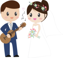 cute cartoon beautiful bride and groom couples playing guitar png