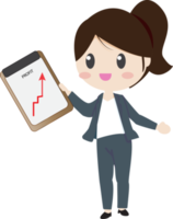 cute happy business woman charactor with Profit chart business analysis png