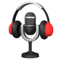 3D Rendering of Microphone and headphone, Broadcasting Concept. png