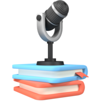 Microphone 3d au-dessus des livres, concept de diffusion. png