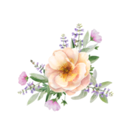 Watercolor flowers bouquet wih roses and herbs png