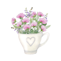 Watercolor flowers bouquet wih roses and herbs png