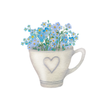 Watercolor spring flowers in the pots png