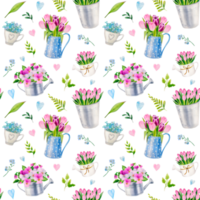 Watercolor spring flowers pattern png