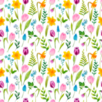 padrão de flores de primavera em aquarela png