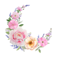 Watercolor flowers bouquet wih roses and herbs png