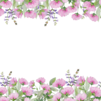 Watercolor flowers and herbs frame png