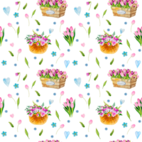 Watercolor spring flowers pattern png