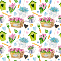 Watercolor spring flowers pattern png