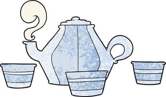 cartoon teapot and cups vector