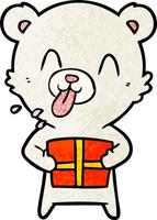 oso polar de dibujos animados grosero sacando la lengua con presente vector