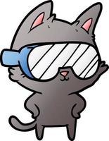 cartoon cat with goggles over eyes vector