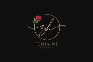initial ZH Feminine logo beauty monogram and elegant logo design, handwriting logo of initial signature, wedding, fashion, floral and botanical with creative template. vector