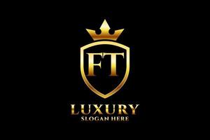 initial FT elegant luxury monogram logo or badge template with scrolls and royal crown - perfect for luxurious branding projects vector