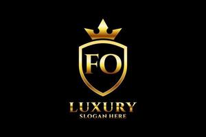 initial FO elegant luxury monogram logo or badge template with scrolls and royal crown - perfect for luxurious branding projects vector