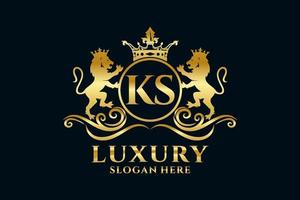 Initial KS Letter Lion Royal Luxury Logo template in vector art for luxurious branding projects and other vector illustration.