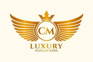 Luxury royal wing Letter CM crest Gold color Logo vector, Victory logo, crest logo, wing logo, vector logo template.