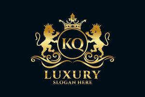 Initial KQ Letter Lion Royal Luxury Logo template in vector art for luxurious branding projects and other vector illustration.