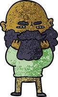 cartoon man with beard frowning checking his beard vector