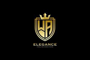 initial WA elegant luxury monogram logo or badge template with scrolls and royal crown - perfect for luxurious branding projects vector