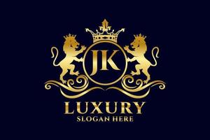 Initial JK Letter Lion Royal Luxury Logo template in vector art for luxurious branding projects and other vector illustration.