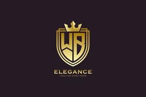 initial WB elegant luxury monogram logo or badge template with scrolls and royal crown - perfect for luxurious branding projects vector