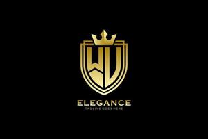 initial WU elegant luxury monogram logo or badge template with scrolls and royal crown - perfect for luxurious branding projects vector