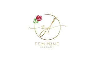 initial ZD Feminine logo beauty monogram and elegant logo design, handwriting logo of initial signature, wedding, fashion, floral and botanical with creative template. vector