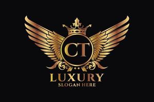 Luxury royal wing Letter CT crest Gold color Logo vector, Victory logo, crest logo, wing logo, vector logo template.