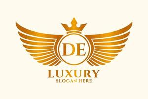 Luxury royal wing Letter DE crest Gold color Logo vector, Victory logo, crest logo, wing logo, vector logo template.