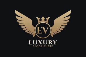 Luxury royal wing Letter EV crest Gold color Logo vector, Victory logo, crest logo, wing logo, vector logo template.