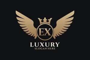 Luxury royal wing Letter EX crest Gold color Logo vector, Victory logo, crest logo, wing logo, vector logo template.