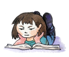 Immagine di un' poco ragazza chi gli amori per leggere libri. può essere un ornamento di qualunque cosa per un intelligente bambino. png