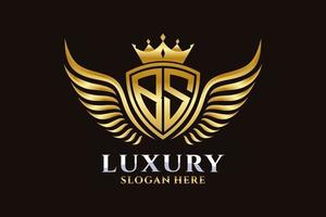 Luxury royal wing Letter BS crest Gold color Logo vector, Victory logo, crest logo, wing logo, vector logo template.