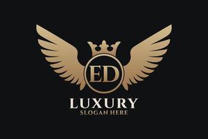 Luxury royal wing Letter ED crest Gold color Logo vector, Victory logo, crest logo, wing logo, vector logo template.
