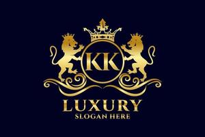 Initial KK Letter Lion Royal Luxury Logo template in vector art for luxurious branding projects and other vector illustration.