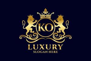 Initial KO Letter Lion Royal Luxury Logo template in vector art for luxurious branding projects and other vector illustration.