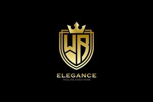 initial WR elegant luxury monogram logo or badge template with scrolls and royal crown - perfect for luxurious branding projects vector