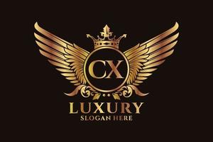 Luxury royal wing Letter CX crest Gold color Logo vector, Victory logo, crest logo, wing logo, vector logo template.