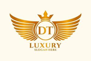 Luxury royal wing Letter DT crest Gold color Logo vector, Victory logo, crest logo, wing logo, vector logo template.