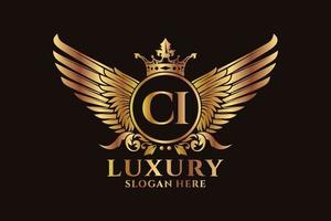 Luxury royal wing Letter CI crest Gold color Logo vector, Victory logo, crest logo, wing logo, vector logo template.