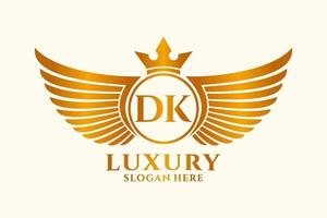 Luxury royal wing Letter DK crest Gold color Logo vector, Victory logo, crest logo, wing logo, vector logo template.