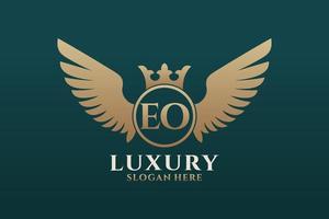 Luxury royal wing Letter EO crest Gold color Logo vector, Victory logo, crest logo, wing logo, vector logo template.