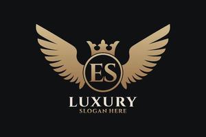 Luxury royal wing Letter ES crest Gold color Logo vector, Victory logo, crest logo, wing logo, vector logo template.