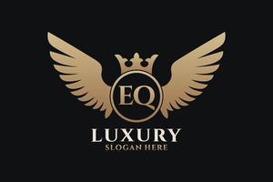 Luxury royal wing Letter EQ crest Gold color Logo vector, Victory logo, crest logo, wing logo, vector logo template.