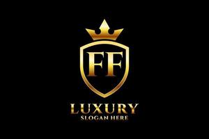 initial FF elegant luxury monogram logo or badge template with scrolls and royal crown - perfect for luxurious branding projects vector